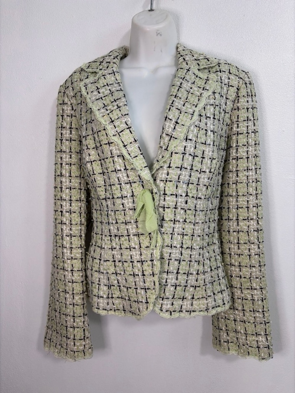 ECI New York Tweed Blazer Green Boucle Chanel Style Size L